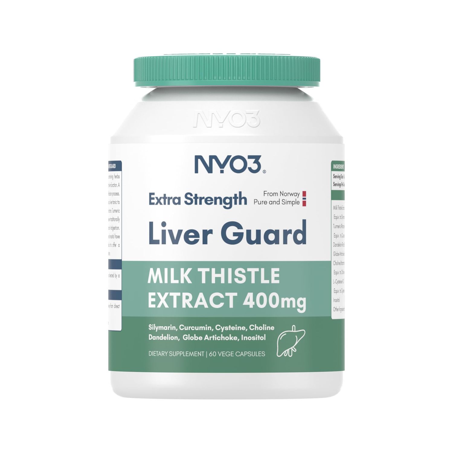 NYO3 Milk Thistle Liver Detox Supplement 400mg with Dandelion Root &amp; Artichoke Silymarin, 60 Capsules Liver Cleanse Liver Support Herbal Health Supplement, Antioxidant Support