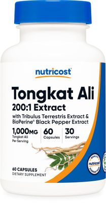 Nutricost Tongkat Ali 1,000mg 60 Capsules - with Tribulus Terrestris and BioPerine, Vegetarian Caps, Non-GMO, Gluten Free, Potent Extract