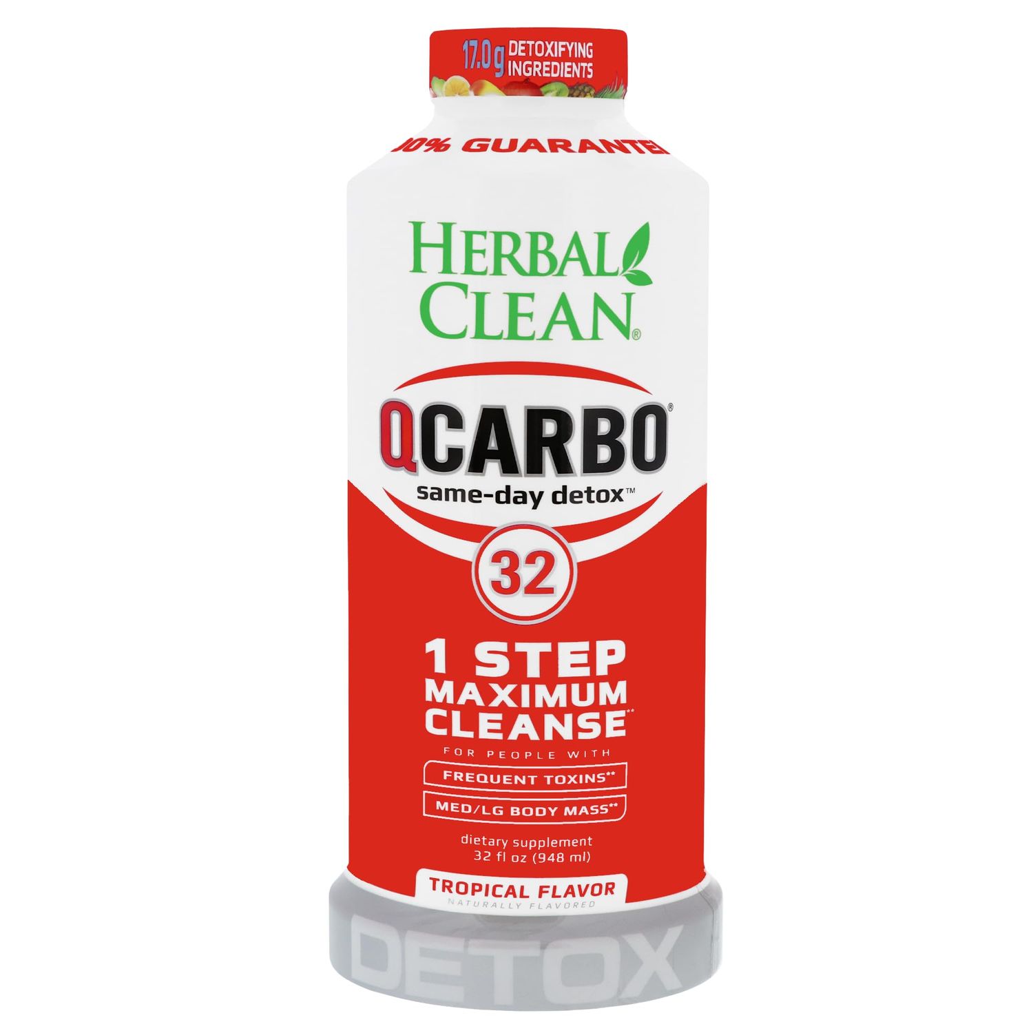 Herbal Clean - QCarbo32 Same-Day Detox Drink, Tropical Fruit Flavor 32 fl oz