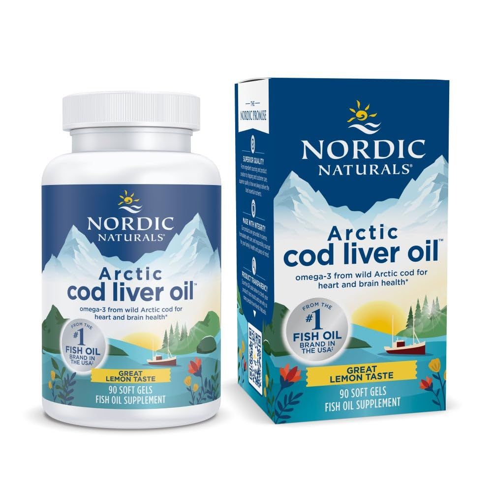 Nordic Naturals Arctic Cod Liver Oil, Lemon - 90 Soft Gels - 750 mg Total Omega-3s with EPA &amp; DHA - Heart &amp; Brain Health, Healthy Immunity, Overall Wellness - Non-GMO - 30 Servings