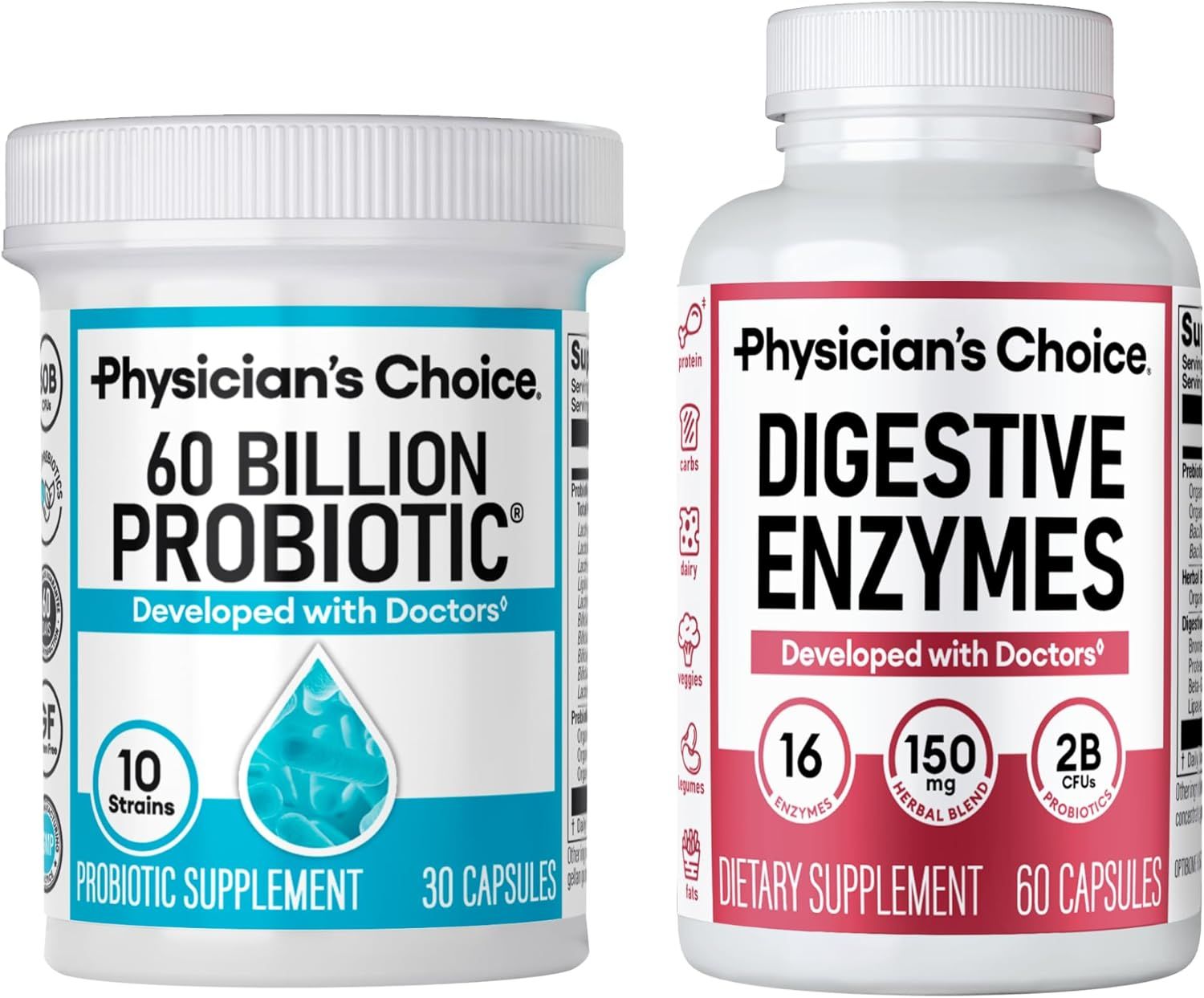 Physician's CHOICE - Optimal Gut Health Bundle: 60 Billion Probiotics + Digestive Enzymes for Digestive Comfort and Immune Support