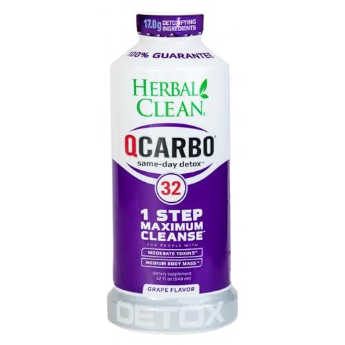 Herbal Clean QCarbo32 Same-Day Premium Detox Drink, Grape Flavor, 32 Fl Oz