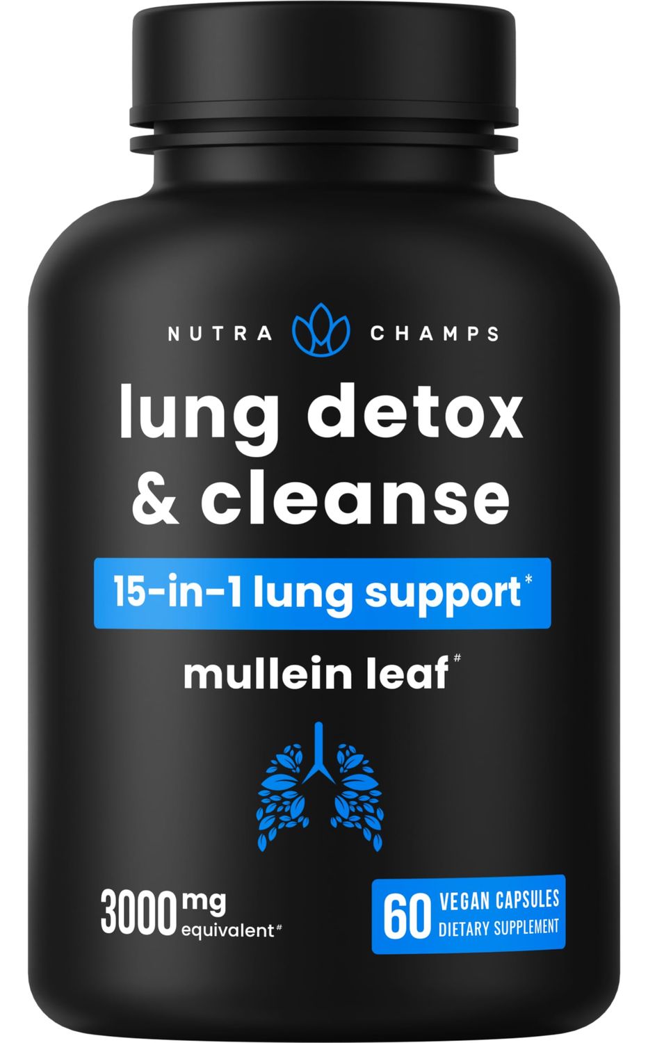 Lung Detox &amp; Cleanse | Mullein Leaf Capsules | 15-In-1 Lung Health Formula for Respiratory, Immune &amp; Mucus Support | 10:1 Mullein Leaf Extract (3000mg Equivalent) | Vegan Lung Support Supplement