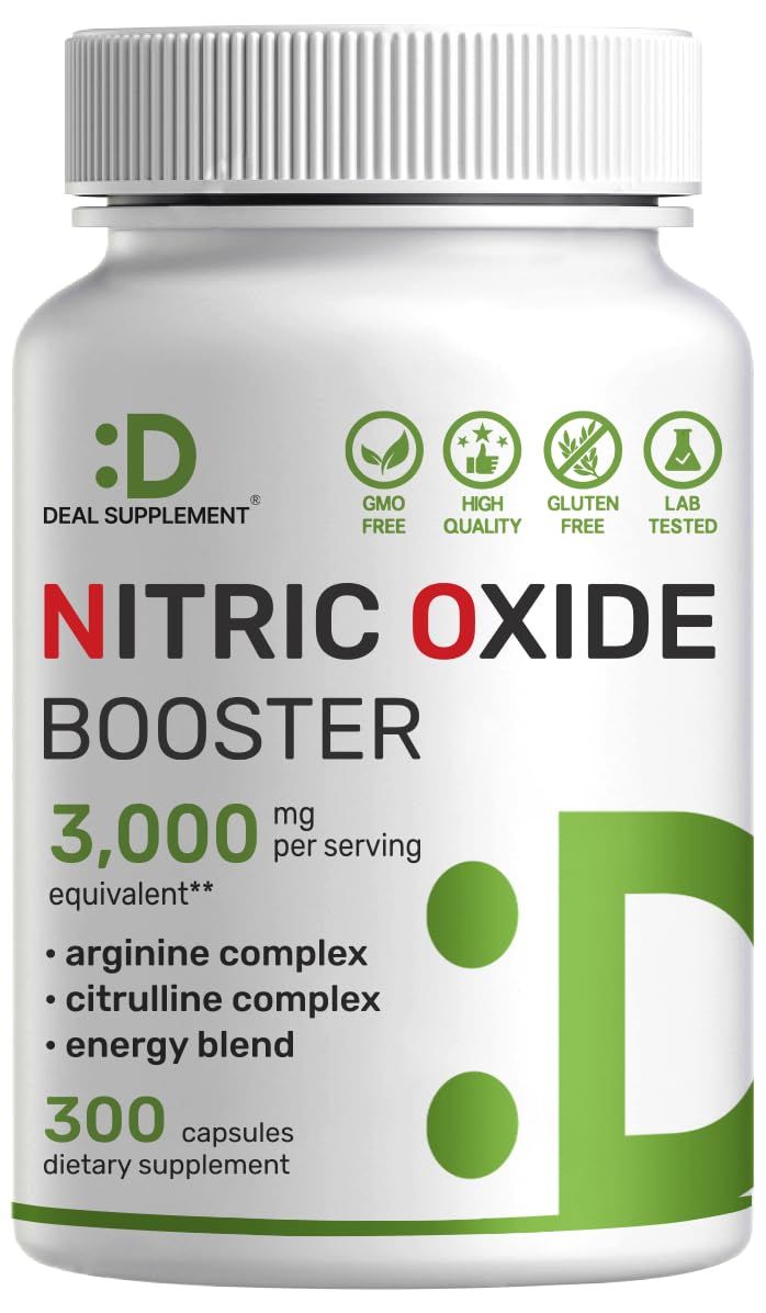 Nitric Oxide Booster 3,000mg Per Serving, 300 Capsules - 12 in 1 Nitric Oxide Supplement - Arginine &amp; Citrulline Complex with Energy Blend - Marshmallow Root - Promotes Nutrient Flow to Muscles &amp;Heart