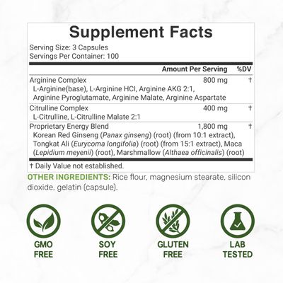Nitric Oxide Booster 3,000mg Per Serving, 300 Capsules - 12 in 1 Nitric Oxide Supplement - Arginine &amp; Citrulline Complex with Energy Blend - Marshmallow Root - Promotes Nutrient Flow to Muscles &amp;Heart