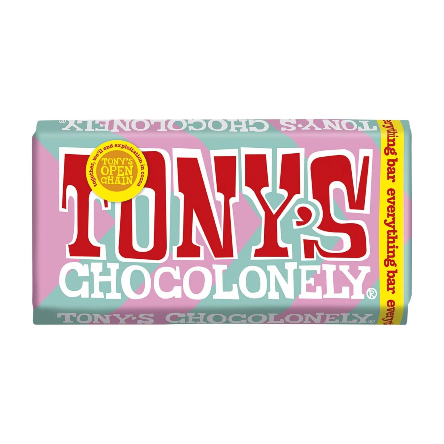 Tony's Chocolonely Everything Bar - Milk Chocolate, Crunchy Caramel, Almonds, Pretzel, Nougat and Sea Salt - 180g, Fairtrade