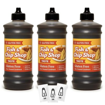 Traditional Gluten Free Chip Shop Vinegar 3 x 315ml - Maltflaven Non-Brewed Condiment - Authentic Fish &amp; Chip Taste - Coeliac-Friendly &amp; Ready to Use - Ideal for Takeaways &amp; Home Use