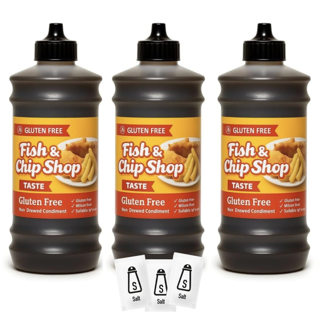 Traditional Gluten Free Chip Shop Vinegar 3 x 315ml - Maltflaven Non-Brewed Condiment - Authentic Fish &amp; Chip Taste - Coeliac-Friendly &amp; Ready to Use - Ideal for Takeaways &amp; Home Use