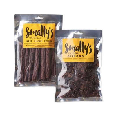 Smally's Biltong - Original Biltong 500g and Beef Snack Sticks 500g, Combo Pack, Droewors, High Protein Beef Snack, Traditional South African Flavour - 2 x 500g Pack