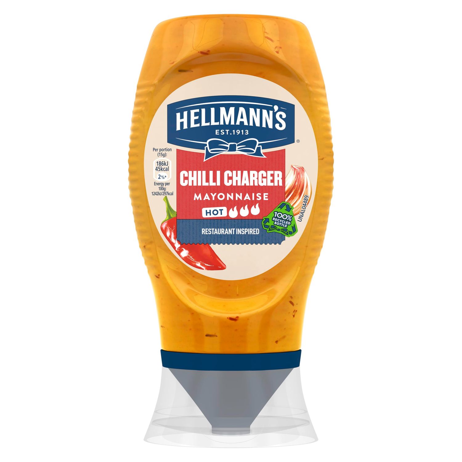 Hellmann's Chilli Charger Mayonnaise Condiment 100% recyclable squeeze bottle spicy mayo for burgers, sandwiches and chips 250 ml