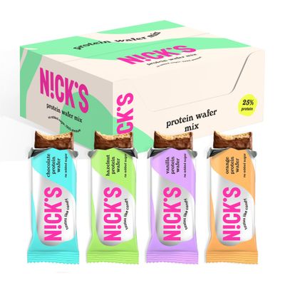 NICKS Protein Bar Variety Pack - No Added Sugar - 25% Protein - 203 Calories - 4 Flavor Sport Mixed Box with Gluten Free Low Carb Chocolate Covered Snacks without Palm Oil (9x40g)