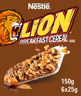 Nestlé Cereals - Lion Breakfast Cereal &amp; Milk Bar - High Fibre, 5 Vitamins &amp; Calcium - 6 x 25g Bar Multipack