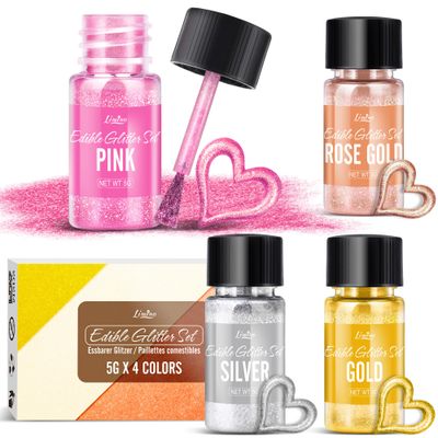 Edible Glitter Set - 4 Colours Edible Luster Dust Metallic Food Grade Coloring Glitter for Drinks, Cake Decorating, Baking - Edible Dust Powder Shimmer Sprinkle Powder for Icing, Candy, Cocktail