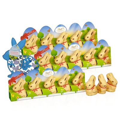 Topline Lindt Easter Chocolate Bulk for Kids - Pack of 3 x 50g Smooth Milk Chocolate Mini Golden Bunnies with Wooden Easter Decorations for Egg Hunt, Easter Gifts.