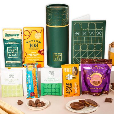 Vegan Chocolate Gift Box with Truffles &amp; Hot Chocolate Set, Gift Hamper For Women &amp; Men, Vegan Hamper by EDEN &amp; CO