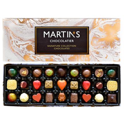 Martin s Chocolatier Signature Artisan Collection - Belgian Luxury Chocolate Gift Box, 27 Pieces, Milk Dark White Assorted Pralines &amp; Truffles
