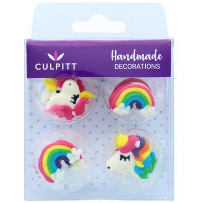 Culpitt Rainbows &amp; Unicorns Sugar Piping's, Edible Cake Decorations, Unicorn Cupcake Decorations - Pack of 12