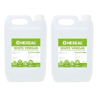 Hexeal White Vinegar 10L - 2 x 5L of Food Grade White Vinegar for Cooking, Cleaning, Pickling & Baking - Cleans Surfaces, Deodorises & Removes Grime