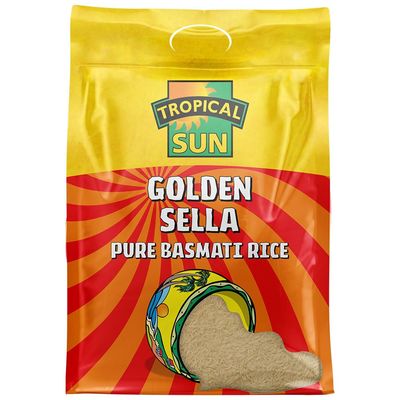 Tropical Sun Golden Sella Basmati Rice 5kg - Extra Long Grain Parboiled Rice - Naturally Aromatic - Non-Sticky &amp; Fluffy Rice for Biryani, Pilaf, Curries &amp; Everyday Cooking(Pack of 1).