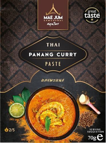 Authentic Thai Panang Curry Paste by Mae Jum 3 pack x 70g Gently Spiced Great Taste Award Winner Up to 8 Servings per Pack 100% Natural Vegan Paste Gluten Free