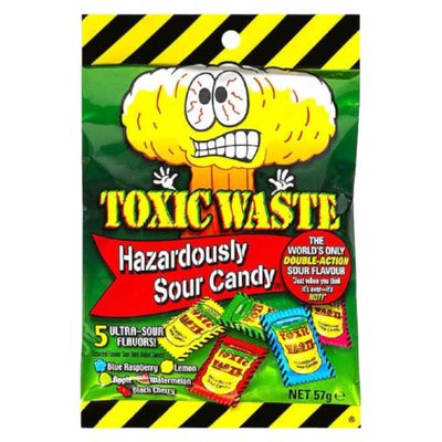 Toxic Waste Hazardously Sour Candy Sweets - Double Action Sour Flavour 57g - 1x Share Bag