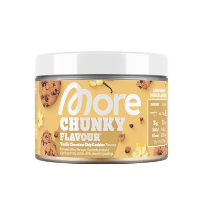 MORE Chunky Flavour, Vanilla Chocolate Chip Cookies, 150 g, flavour powder for sweetening, low in sugar and calories, with inulin and lactase - made in Germany MORE Chunky Flavour, Vanilla Chocolate Chip Cookies, 150 g, flavour powder for sweetening, low in sugar and calories, with inulin and lactase - made in Germany