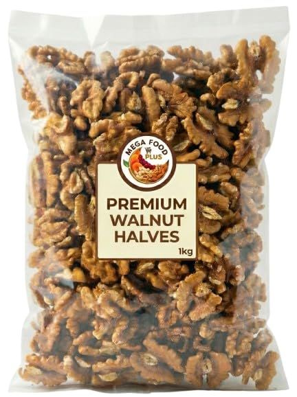 Mega Food Premium Walnut Halves 1kg - Raw, Natural &amp; Unsalted Californian Nuts - High Protein Healthy Snack &amp; Baking Ingredient - Resealable Bulk Bag
