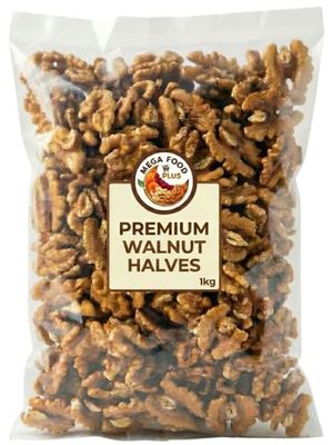 Mega Food Premium Walnut Halves 1kg - Raw, Natural & Unsalted Californian Nuts - High Protein Healthy Snack & Baking Ingredient - Resealable Bulk Bag