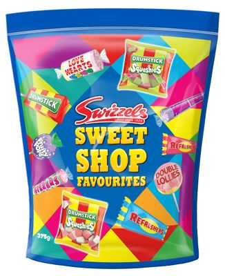 Swizzels Sweet Shop Favourites Pouch 375g, Assorted Retro Sweets with Love Hearts, Refreshers, Drumstick Lollies &amp; Squashies, Sharing Candy Bag