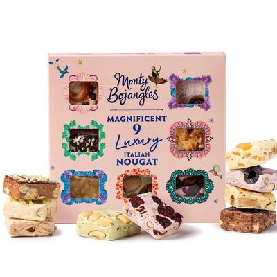 Monty Bojangles Magnificent 9 Luxury Italian Nougat Gift Box, Nine Flavours of Soft Nougat Bar Bites, Sweet Treat Selection Box, Birthday, Thank You, Christmas Gift Sets, 9 pieces, 135 g