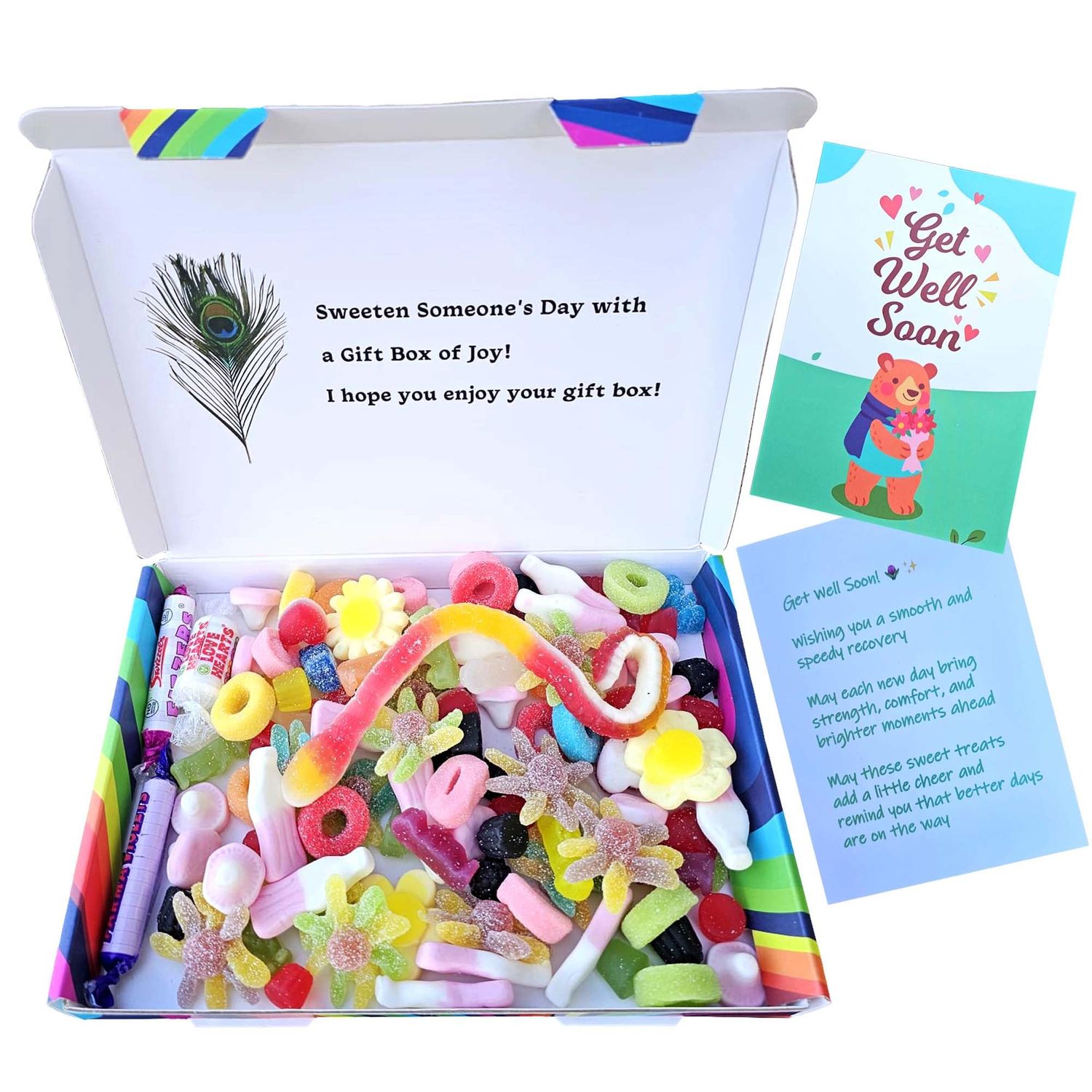 Get Well Soon Sweet Gift Box - 500g Pick &amp; Mix Sweets Hamper with Card - Fizzy, Gummy &amp; Sour Variety - Letterbox Friendly Surprise for Men, Women &amp; Kids