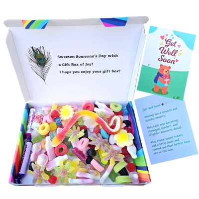 Get Well Soon Sweet Gift Box - 500g Pick & Mix Sweets Hamper with Card - Fizzy, Gummy & Sour Variety - Letterbox Friendly Surprise for Men, Women & Kids