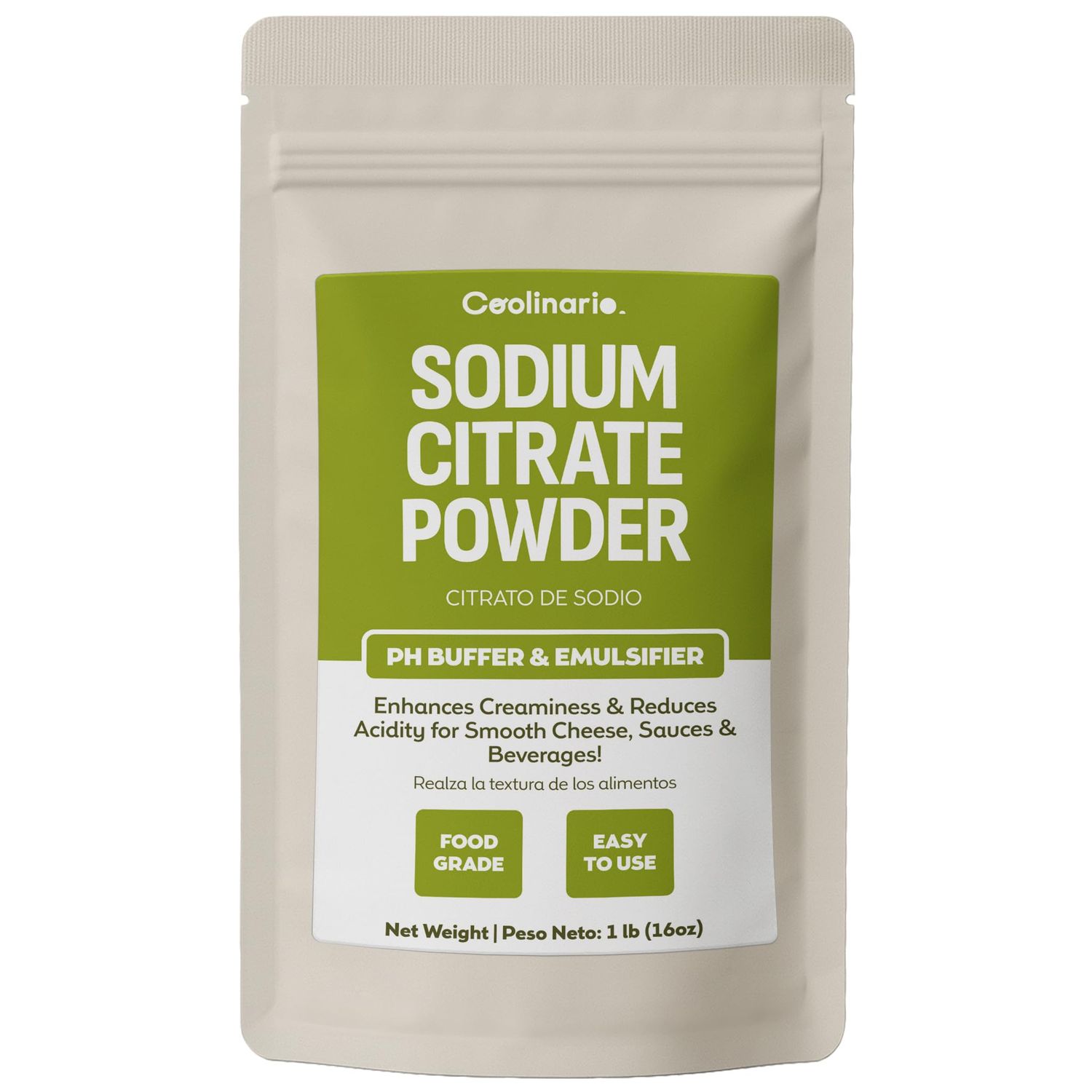 Coolinario Sodium Citrate Powder (1 LB) pH Buffer &amp; Emulsifier for Smooth Cheese, Sauces &amp; Beverages Enhances Creaminess &amp; Reduces Acidity For Molecular Gastronomy &amp; Food Processing Food Grade
