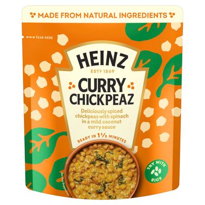 HEINZ Curry Chickpeas with Coconut and Spinach - Meal for One, Made From Natural Ingredients, Source of Protein, 250gr