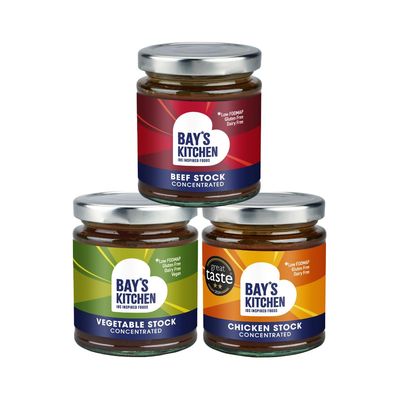 Bay's Kitchen 3 Cooking Stocks Selection - Beef Stock, Chicken Stock and Vegetable Stock, Delicious Low FODMAP, Gluten Free, Dairy Free Concentrated Stocks for Cooking and Sauces