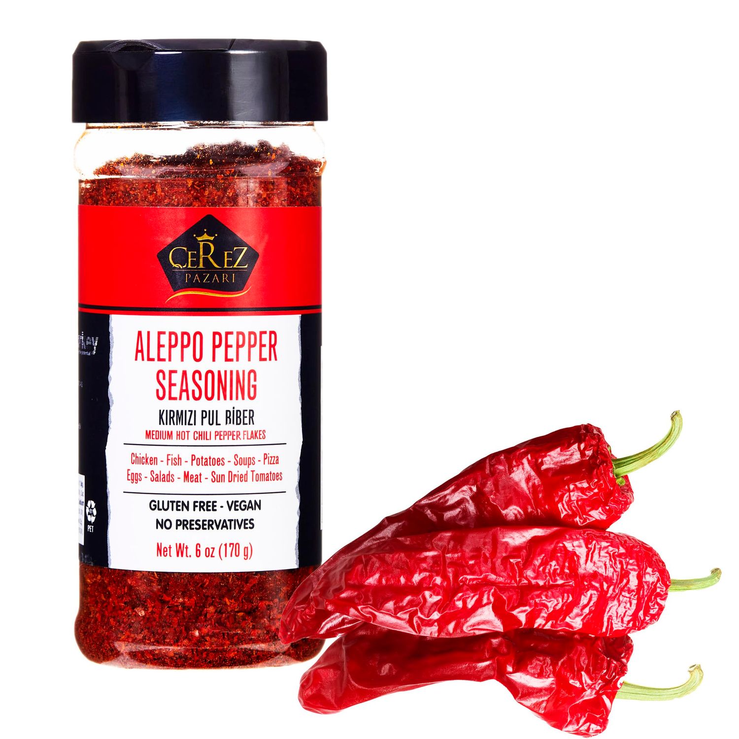 Cerez Pazari Aleppo Pepper, Pul Biber 170g Moderate Heat Red Pepper Flakes, Flavorful Turkish Crushed Red Chilli Flakes for Cooking &amp; Seasoning, Maras Chili Pepper, Aleppo Chilli Flakes, Gluten Free
