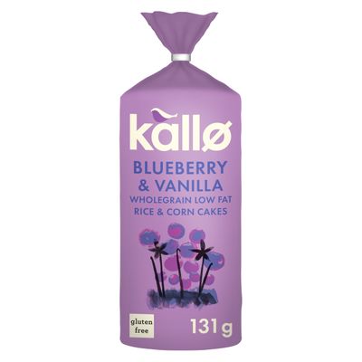 Kallo Blueberry &amp; Vanilla Corn &amp; Rice Cakes, Wholegrain Low Fat Healthy Snacks for Adults &amp; Children, Vegan Friendly, Gluten Free, No Artificial Flavours or Preservatives, Single Pack - 1 x 131g
