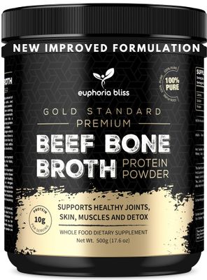 Euphoria Bliss Bone Broth Powder 500g Sweden Grass Fed No Hormones or Additives Unflavoured High Grade Beef Bone Broth Halal