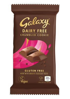 GALAXY Dairy Free Chocolate Bar - Crumbled Cookie - Dairy Free, Vegan, Plant-Based, Smooth &amp; Creamy, Gluten Free, Milk Alternative, Suitable for Vegans, Lactose Free, Delicious Vegan Snack, 100g