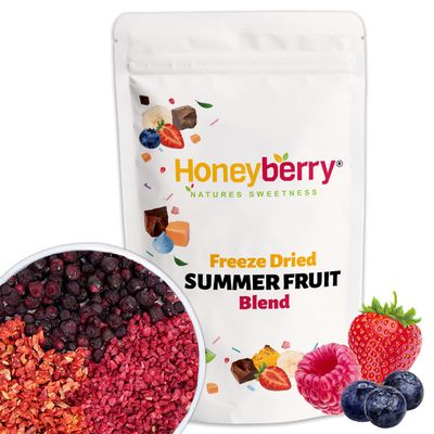 Freeze Dried Fruit Blend - Summer Fruit Mix 100g - Raspberry Pieces, Strawberry Pieces and Whole Blueberries