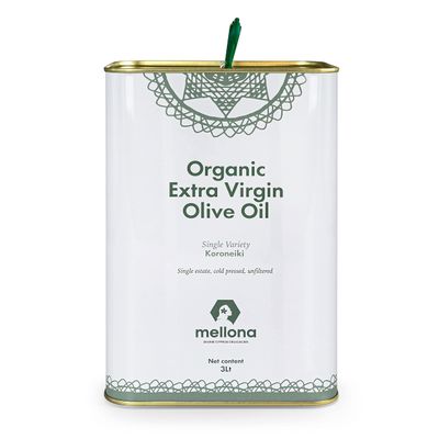 Mellona 100% Organic Extra Virgin Olive Oil, Polyphenol Rich, Single Estate Koroneiki Variety, Low 0.6% Acidity, Hand Harvested & Cold Pressed, 3 Litre
