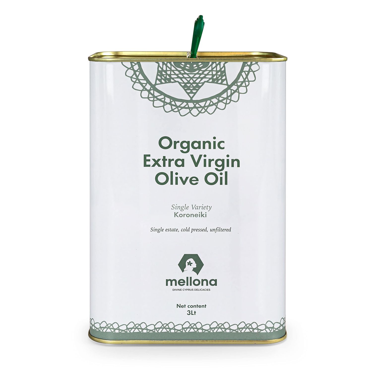 Mellona 100% Organic Extra Virgin Olive Oil, Polyphenol Rich, Single Estate Koroneiki Variety, Low 0.6% Acidity, Hand Harvested &amp; Cold Pressed, 3 Litre