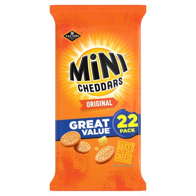 JACOB'S Mini Cheddars Original Multipack Crisps, Baked with Real Cheese, 22 x 23 g Bags Per Pack (Pack of 1)