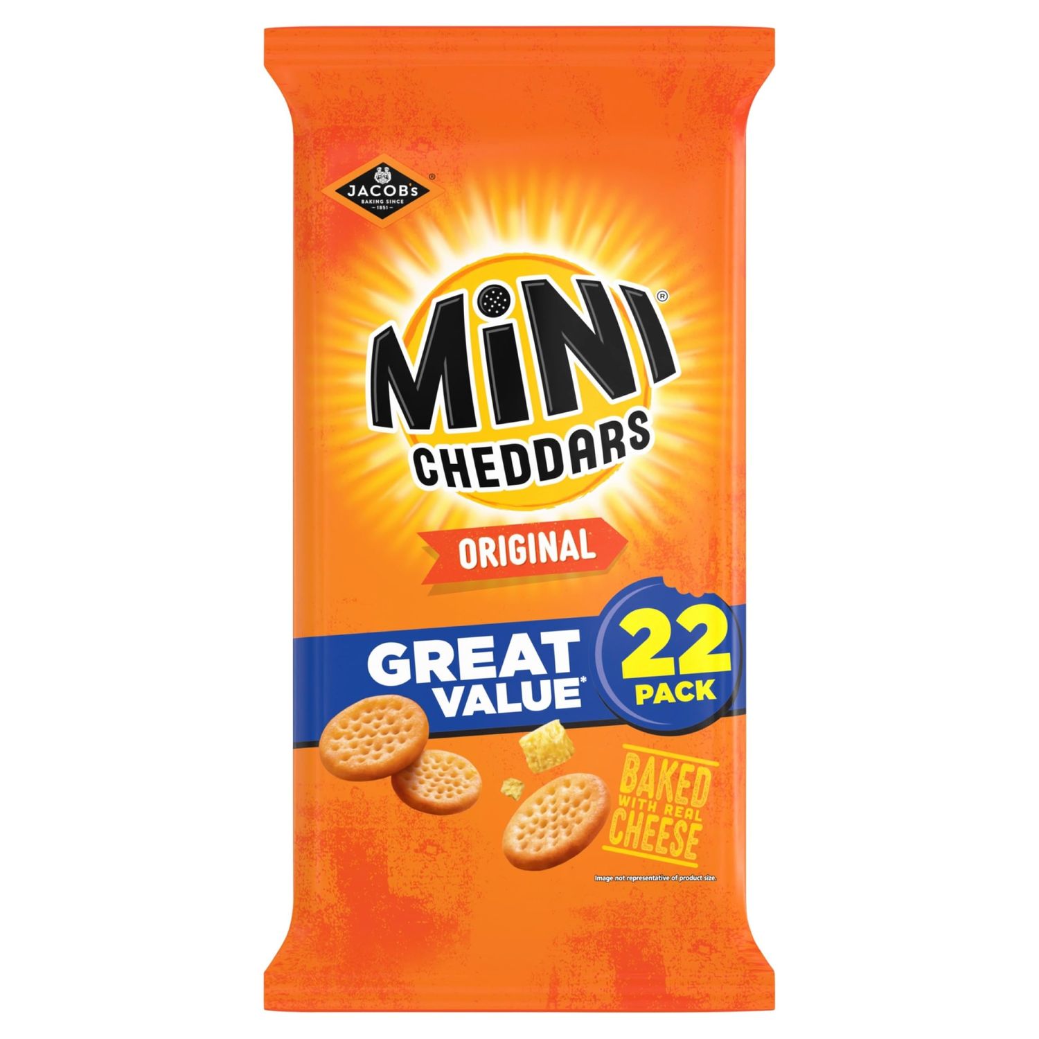 JACOB'S Mini Cheddars Original Multipack Crisps, Baked with Real Cheese, 22 x 23 g Bags Per Pack (Pack of 1)