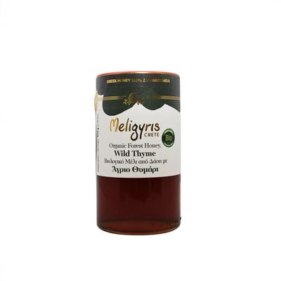Meligyris - Greek Organic Forest Honey with Wild Thyme - 100% Natural, Raw &amp; Unfiltered - Artisan Bio Honey from Crete, 450g
