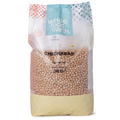 Wholefood Earth - Dried Chick Peas 8mm - 3kg - High Protein &amp; Fibre - Raw Single Ingredient - Batch-Tested for Purity - Ideal for Smooth Hummus and Salads