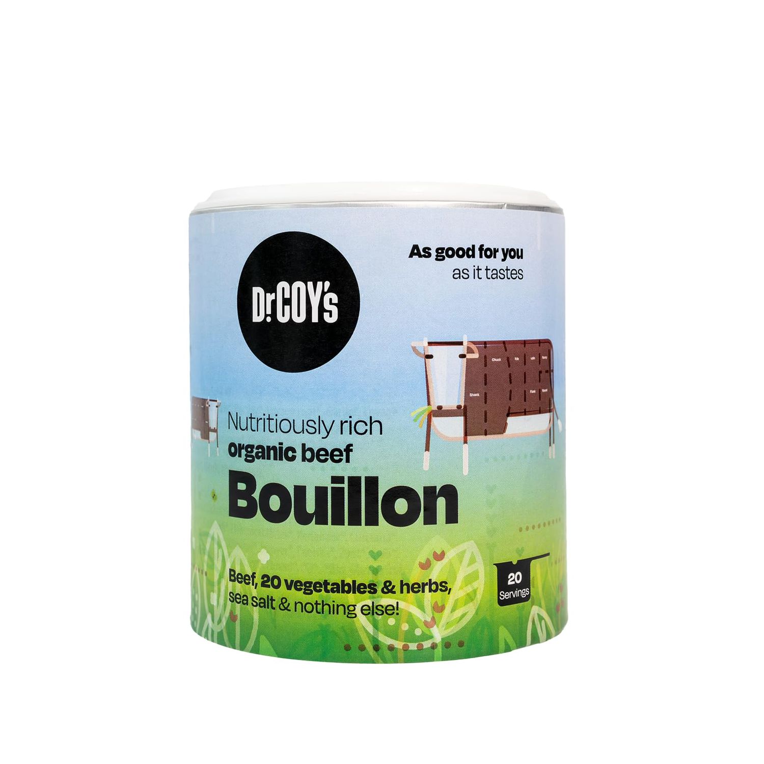 Dr. Coy's Organic Beef Bouillon Powder - 125g - Gluten Free Beef Broth for Soups, Beef Stock and Beef Sauces - Rich in Organic Vegetables - Ideal for Cooking &amp; Seasoning