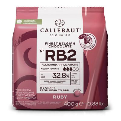 Callebaut Ruby Chocolate Callets RB2 400g Intense Fruity Pink Chocolate 32.8% Cocoa