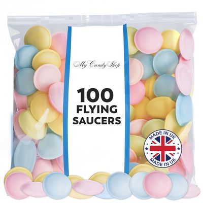 MyCandyShop Flying Saucer Sweets 140g - 100 x Flying Saucers - Retro Sweets In Bulk Cheap