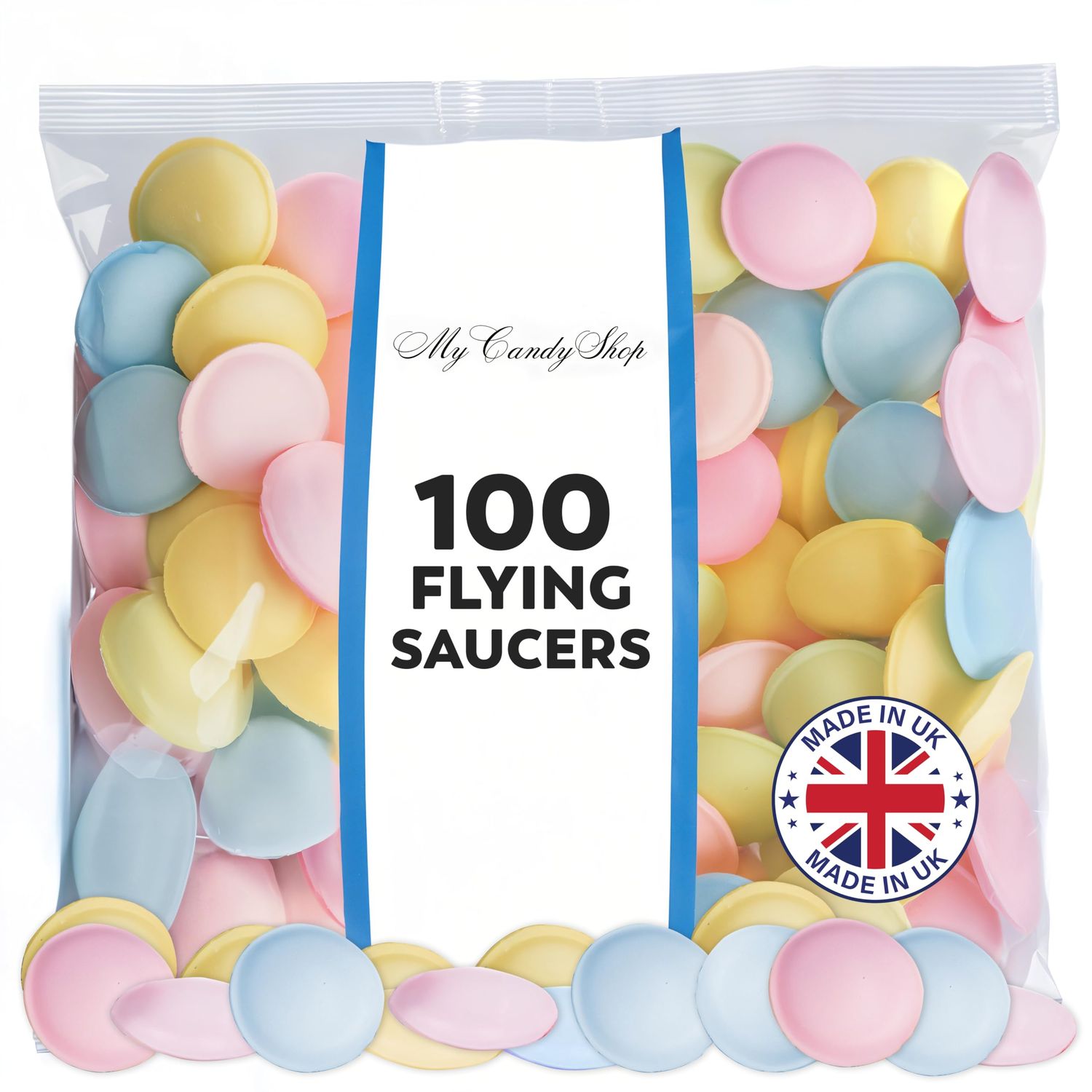 MyCandyShop Flying Saucer Sweets 140g - 100 x Flying Saucers - Retro Sweets In Bulk Cheap